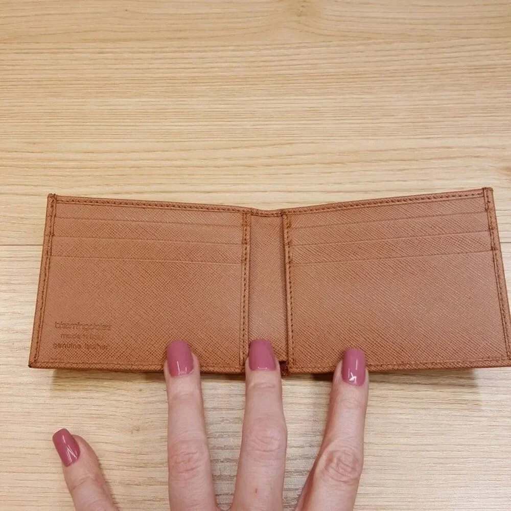 BLOOMINGDALES Mens Solid Cognac Genuine Saffiano Leather Wallet Bifold Slimfold